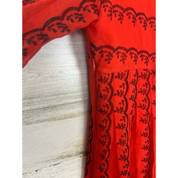 Cacharel Women’s 2 Red Black Silk Embroidered Lined Belted Boho Mini Dress - Picture 7 of 9